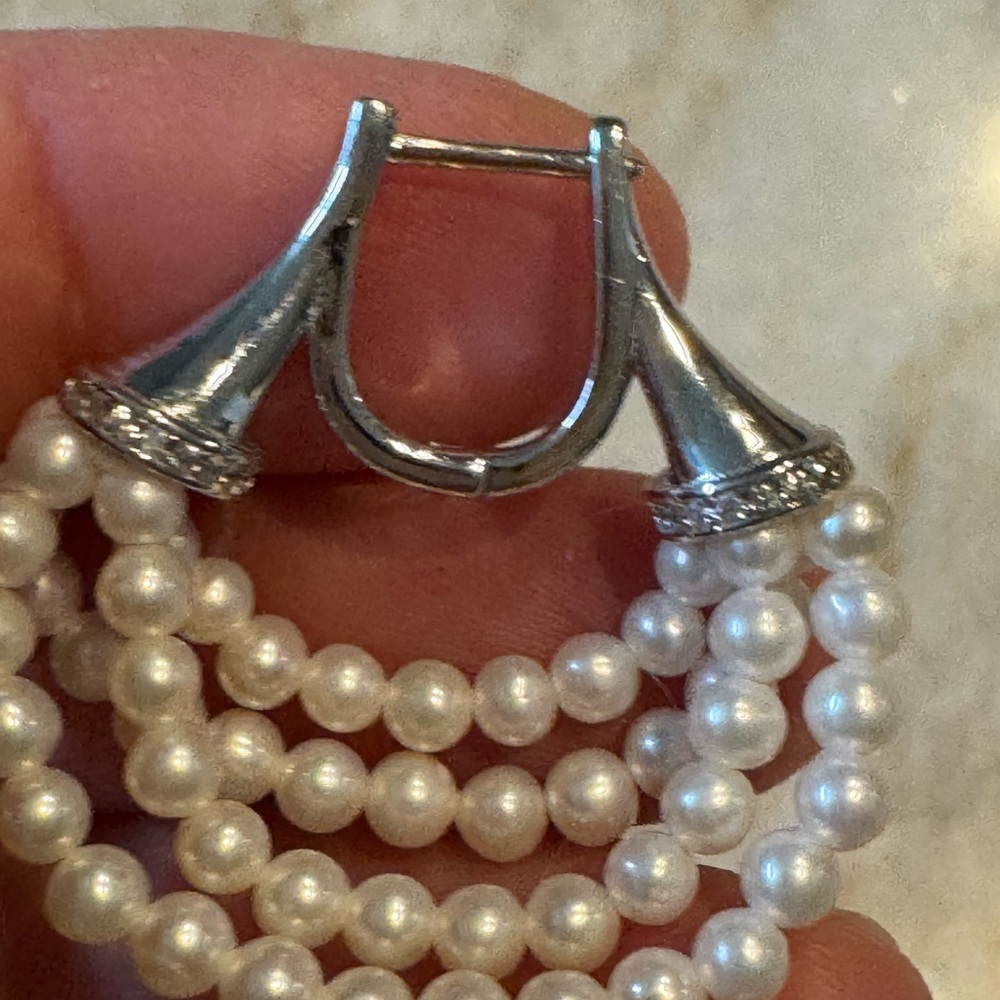 Multi Strand Pearl Hoop Earrings - Sterling silver and fresh water pearls. - Picture 2 of 7